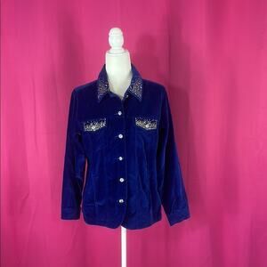Quacker Factory royal blue velvet stud and rhinestone starburst jacket, small